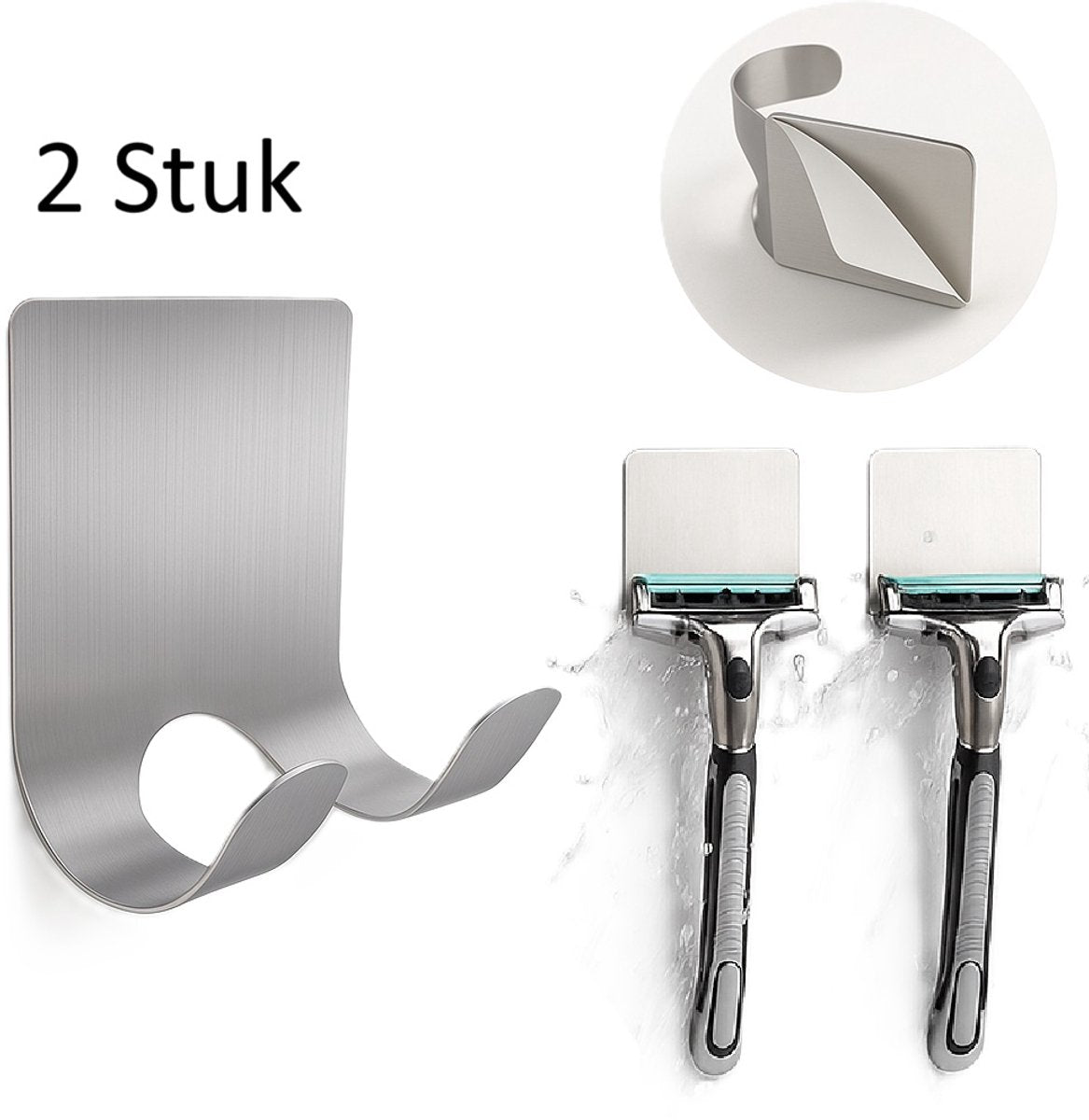 2-Piece Stainless Steel Razor Holder | Razor Tray | Self-Adhesive Razor Holder | Razor Hook | Razor Hanging | V1188-MS101-00026-1