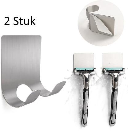 2-Piece Stainless Steel Razor Holder | Razor Tray | Self-Adhesive Razor Holder | Razor Hook | Razor Hanging | V1188-MS101-00026-1