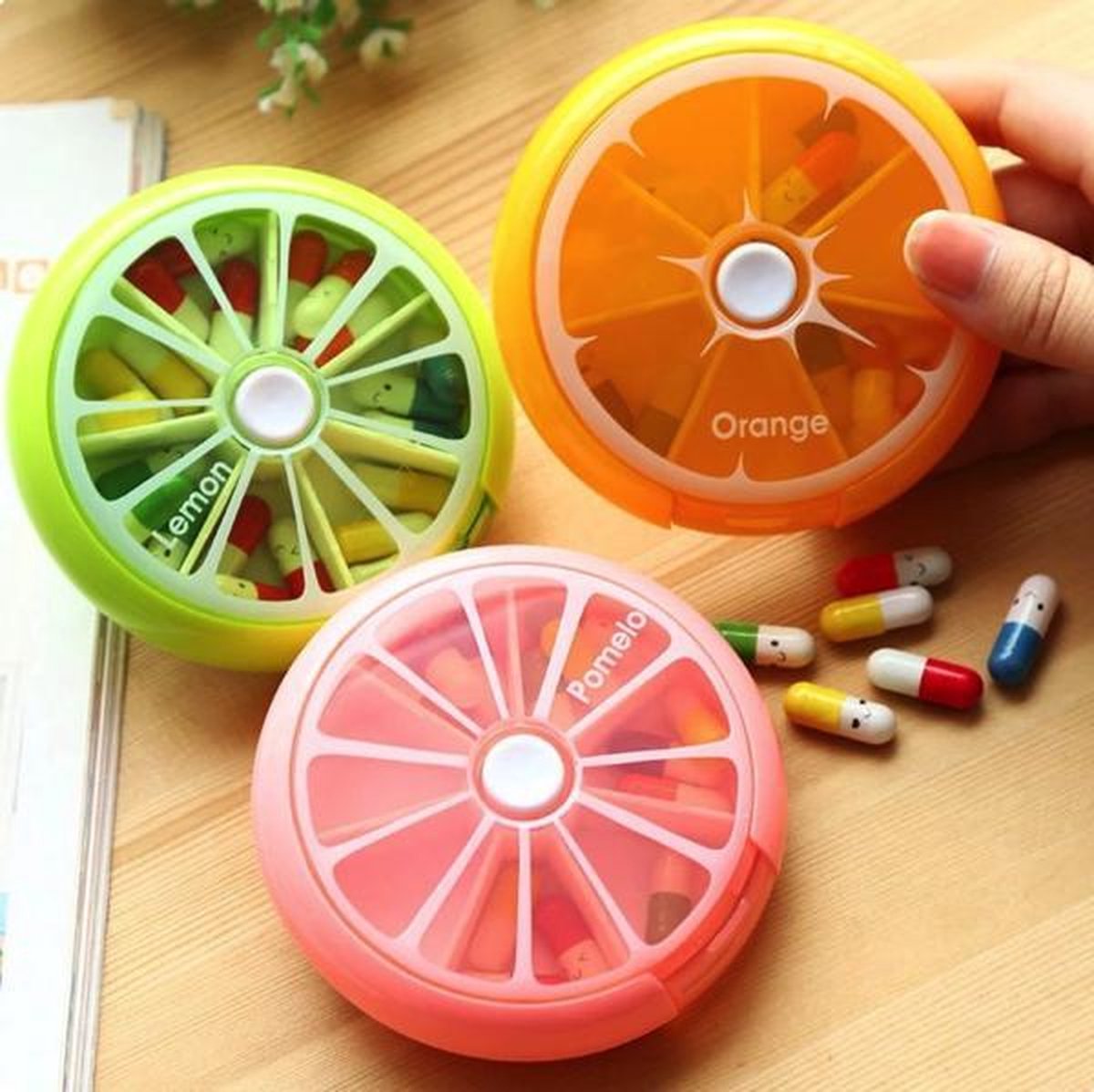 Pill box with automatic twist mechanism | Medicine for a week | Nice design | Orange V1188-MS101-00030-1