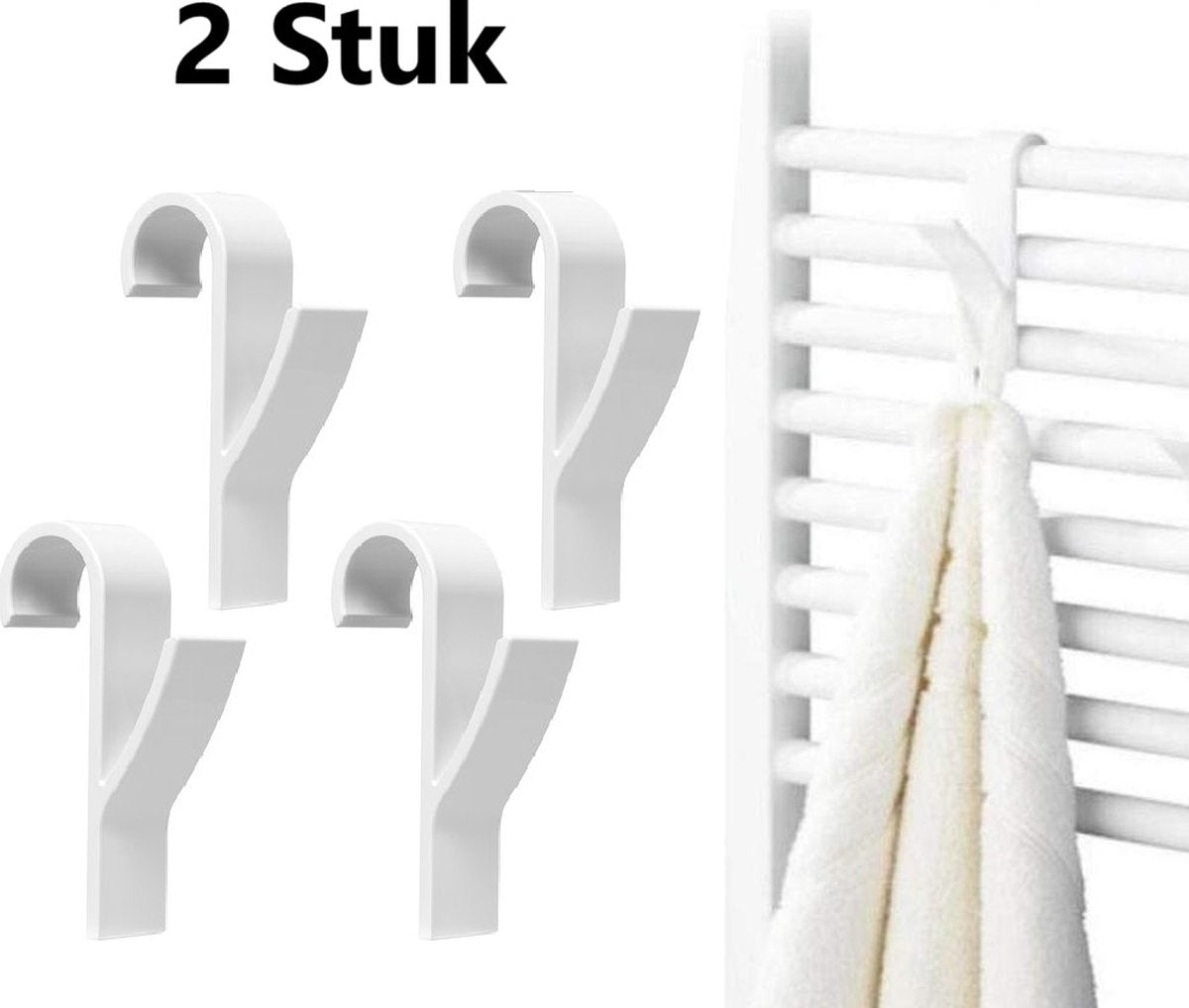 2x Towel Hook | Radiator Hook | Clothes Hook for Radiator | Towel Holder for Heated Seatbelt | White V1188-MS101-00032-1