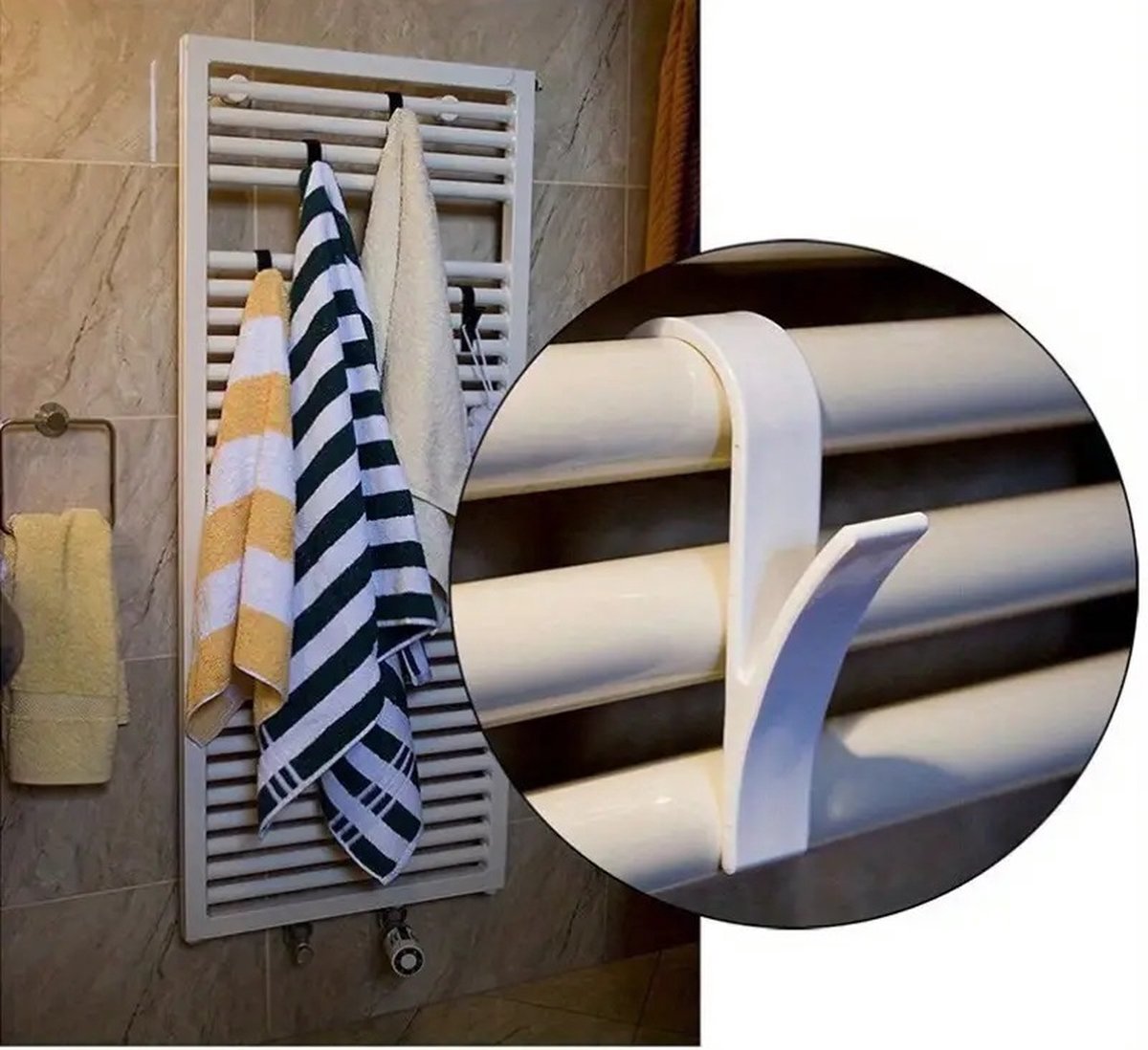 2x Towel Hook | Radiator Hook | Clothes Hook for Radiator | Towel Holder for Heated Seatbelt | White V1188-MS101-00032-1