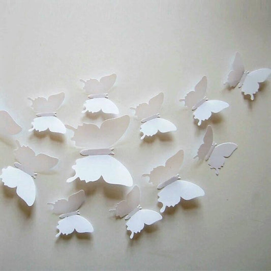 3D White Butterflies (12 pieces) - Wall Sticker / Wall Decoration for Children's Room / Nursery / Living Room V1188-MS101-00043-1