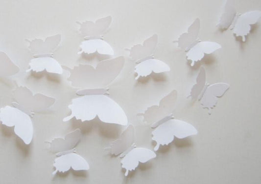 3D White Butterflies (12 pieces) - Wall Sticker / Wall Decoration for Children's Room / Nursery / Living Room V1188-MS101-00043-1