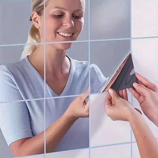 Mirror Wall Stickers | Mirror Stickers | Bathroom Stickers | 9 Wall Stickers | 15x15 cm | On Tiles and Smooth V1188-MS101-00047-1