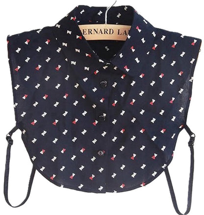 Detachable Collar with Round Collar | Blouse Collar | Faux Collar | Blue with Patterns V1188-MS101-00048-1