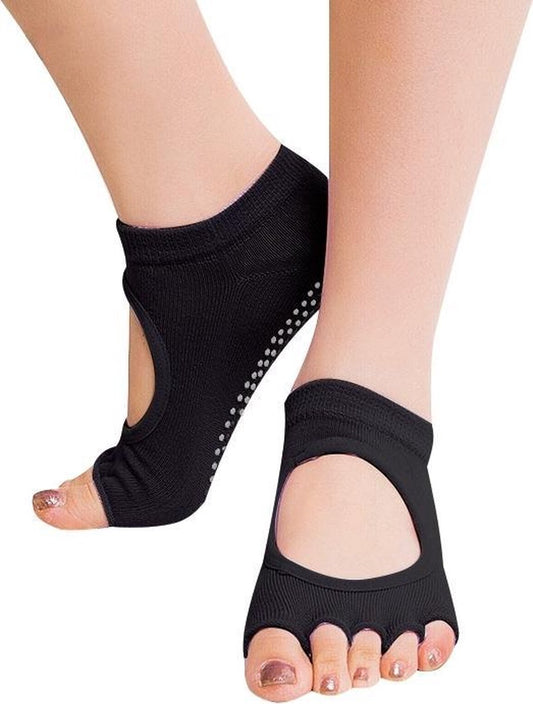 One Pair Open Toe Open Instep Anti-slip Sports Female Yoga Socks Size: 34 - 39 (EUR)(Black) V1188-MS101-00052-1