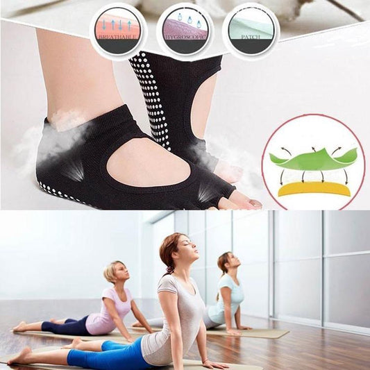 One Pair Open Toe Open Instep Anti-slip Sports Female Yoga Socks Size: 34 - 39 (EUR)(Black) V1188-MS101-00052-1