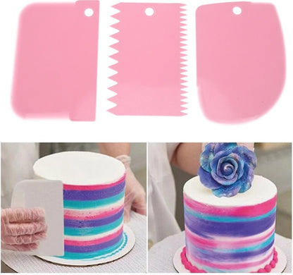 Dough Scraper | Cake Scraper | Dough Cutter | Dough Scraper | 3-Piece | Pink V1188-MS101-00070-1