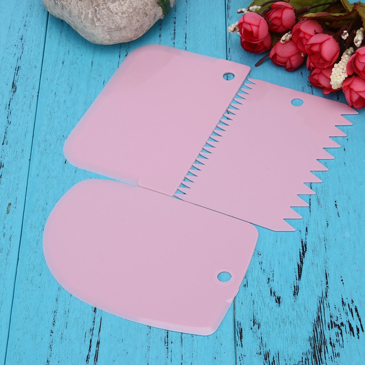 Dough Scraper | Cake Scraper | Dough Cutter | Dough Scraper | 3-Piece | Pink V1188-MS101-00070-1