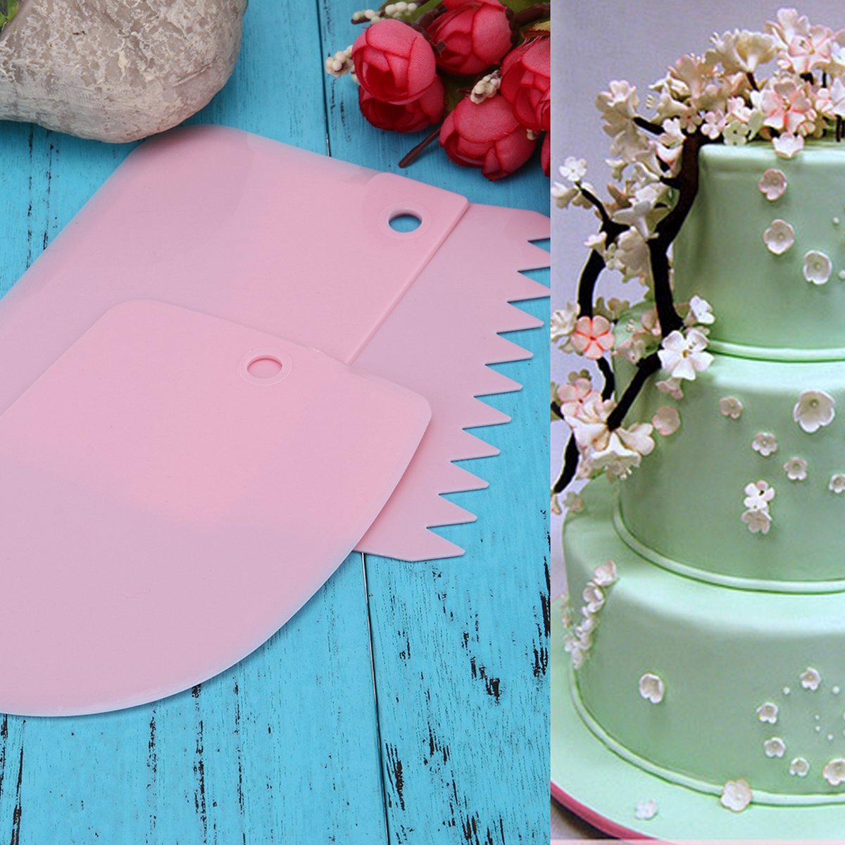 Dough Scraper | Cake Scraper | Dough Cutter | Dough Scraper | 3-Piece | Pink V1188-MS101-00070-1