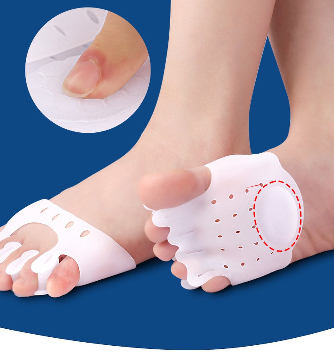 Silicone Toe Corrector 5-Hole | Toe Spreader | Hallux Valgus | Straighten Toes | Shock Absorbing | With Holes V1188-MS101-00096-1