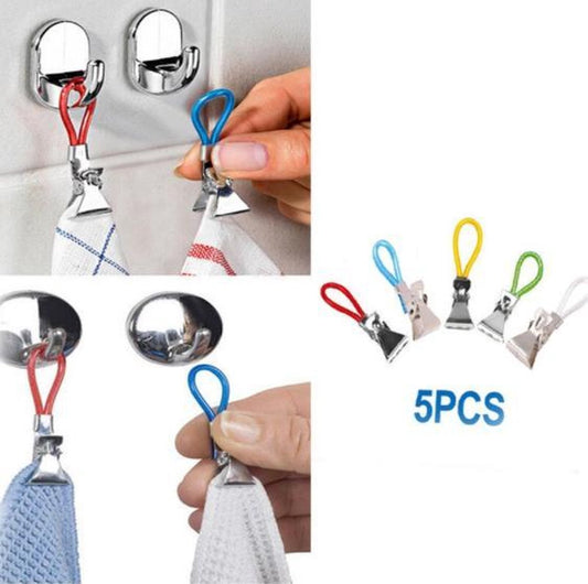 Towel clips - 5 PIECES - Towel hooks - Wall hooks - Tea towel clips - Hooks - Various colors - Hanging hooks V1188-MS101-00103-1