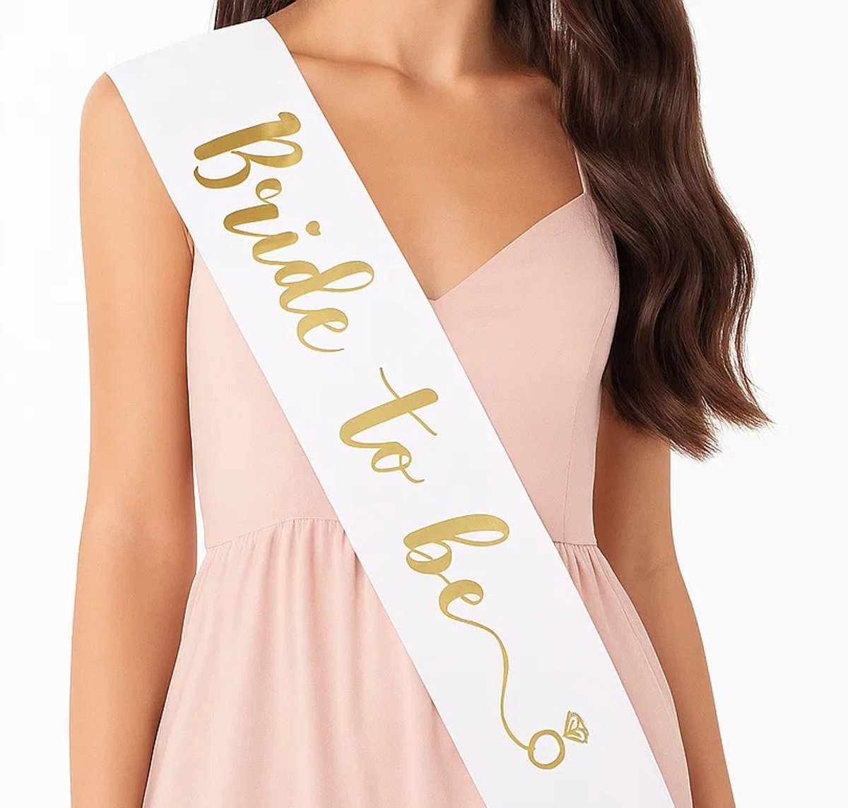 Bride To Be Sash | Bachelorette Party Sash | 80 Cm | White with Gold V1188-MS101-00109-1