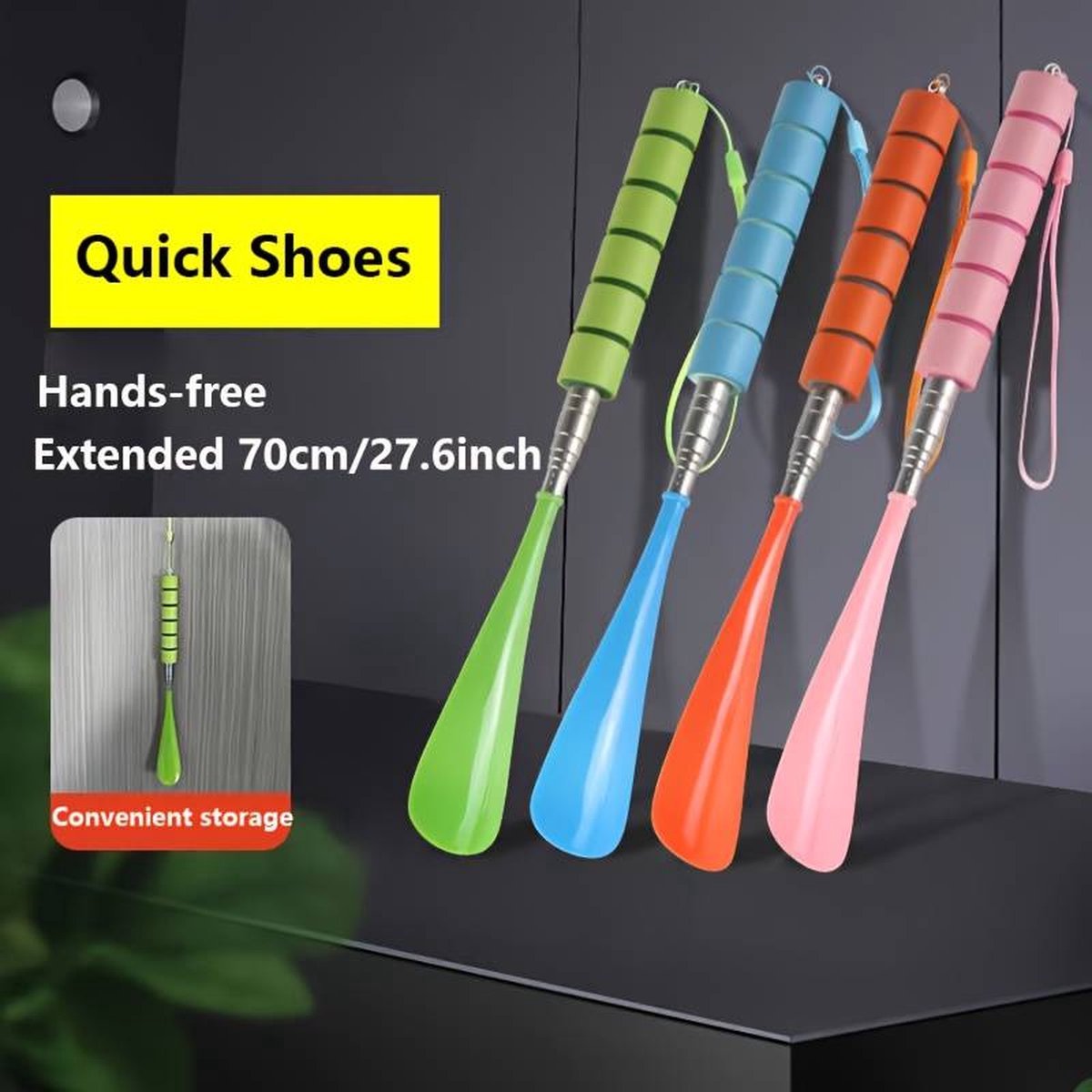 Extendable Shoehorn | Shoe Puller | Stainless Steel | Length 30 to Max 71 CM | Green V1188-MS101-00120-1