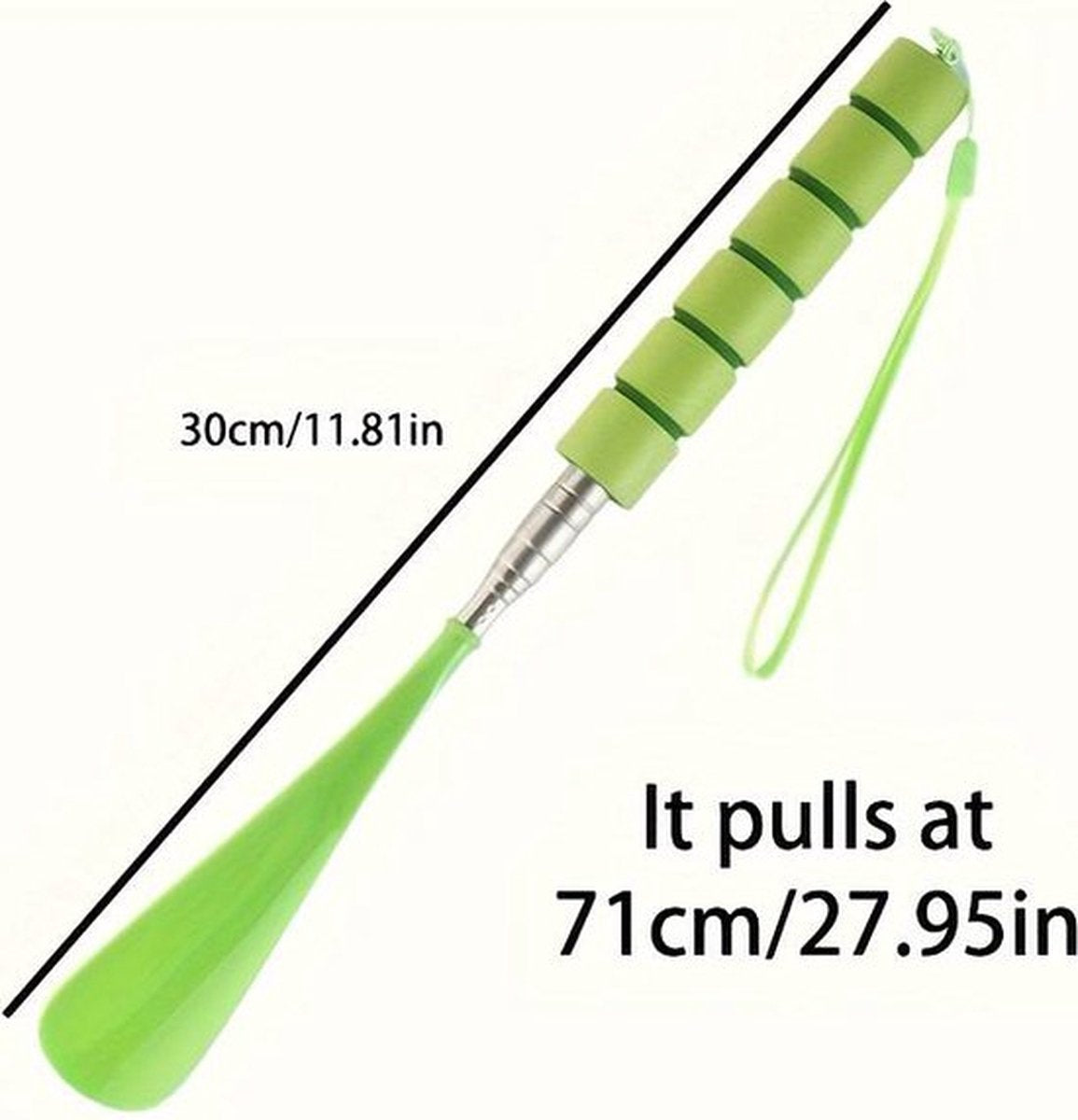 Extendable Shoehorn | Shoe Puller | Stainless Steel | Length 30 to Max 71 CM | Green V1188-MS101-00120-1
