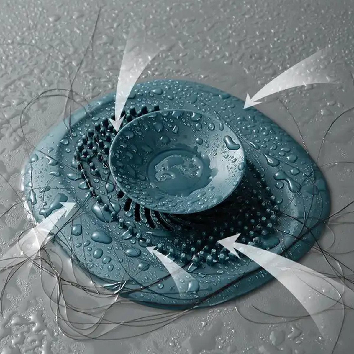 Luxury Shower Drain - Hair Catcher - Sink Stopper - Drain Plug - Silicone - Dark Blue V1188-MS101-00123-1