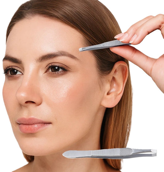 Eyebrow Plucking Tweezers Stainless Steel | Eyebrow Hair Removal | Facial Hair Removal | Flat/Straight Tip | V1188-MS101-00130-1