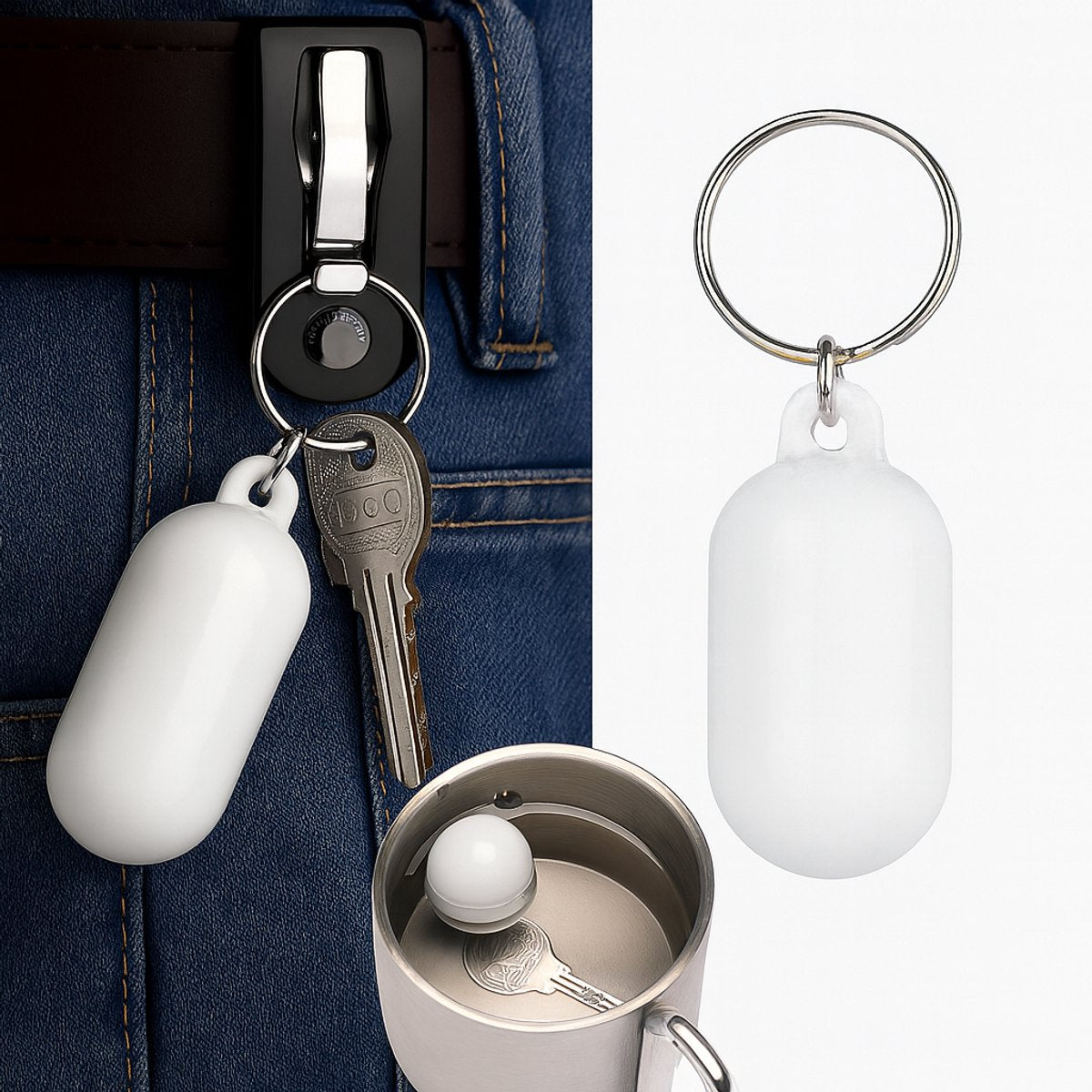 Floating Keychain I ABS I Bumper I Key Driver I Floating I Oval I White V1188-MS101-00148-1