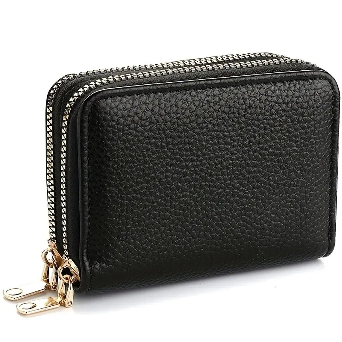 Luxury Double Zipper Wallet & Card Holder | Wallet | For Letters, 11 Cards & Coins | PU Leather | Black V1188-MS101-00164-1