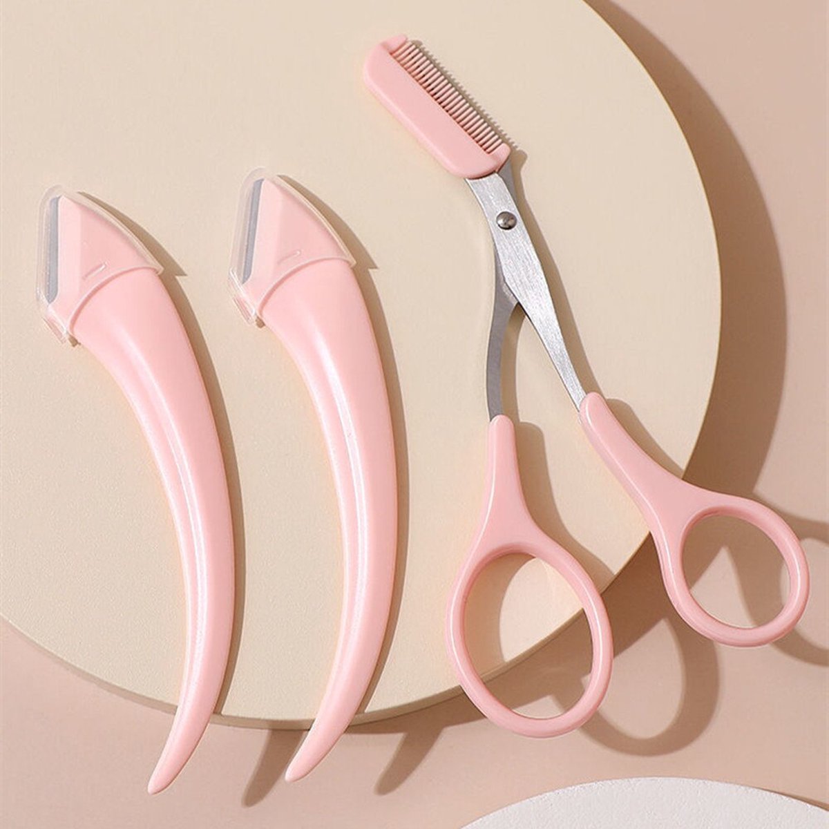 Eyebrow Scissors | Small Eyebrow Scissors | Eyebrow Comb | Scissors and Trimmer | With 2 Eyebrow Blades | Pink V1188-MS101-00172-1