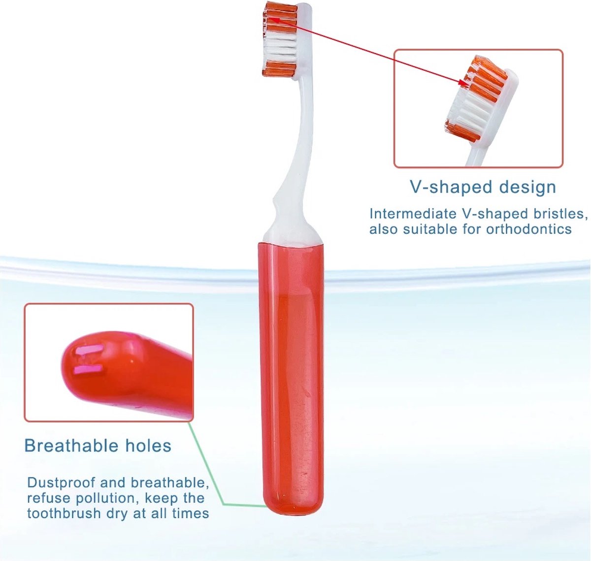 Portable Foldable Travel Toothbrush | With Soft Bristles | Space-Saving | With Case | Blue V1188-MS101-00173-1