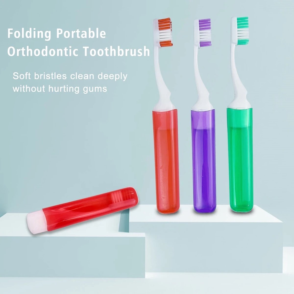 Portable Foldable Travel Toothbrush | With Soft Bristles | Space-Saving | With Case | Blue V1188-MS101-00173-1