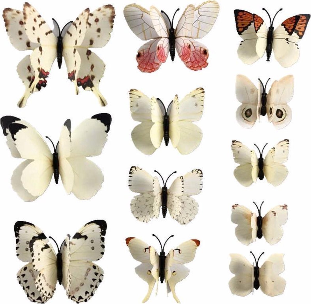 Double 3D Wall Decoration Butterflies 12 Pieces | Wall Butterflies | Butterfly Wall Stickers | White V1188-MS101-00185-1