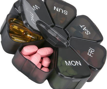 Round Flower Medicine Box | Pill Box | Pill Box | Medicine Box | Pill Box | 7 Days | Black V1188-MS101-00187-1