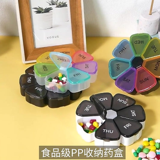 Round Flower Medicine Box | Pill Box | Pill Box | Medicine Box | Pill Box | 7 Days | Black V1188-MS101-00187-1