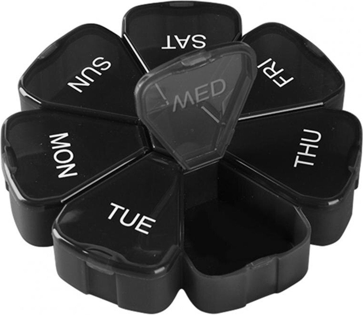 Round Flower Medicine Box | Pill Box | Pill Box | Medicine Box | Pill Box | 7 Days | Black V1188-MS101-00187-1