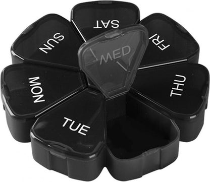 Round Flower Medicine Box | Pill Box | Pill Box | Medicine Box | Pill Box | 7 Days | Black V1188-MS101-00187-1