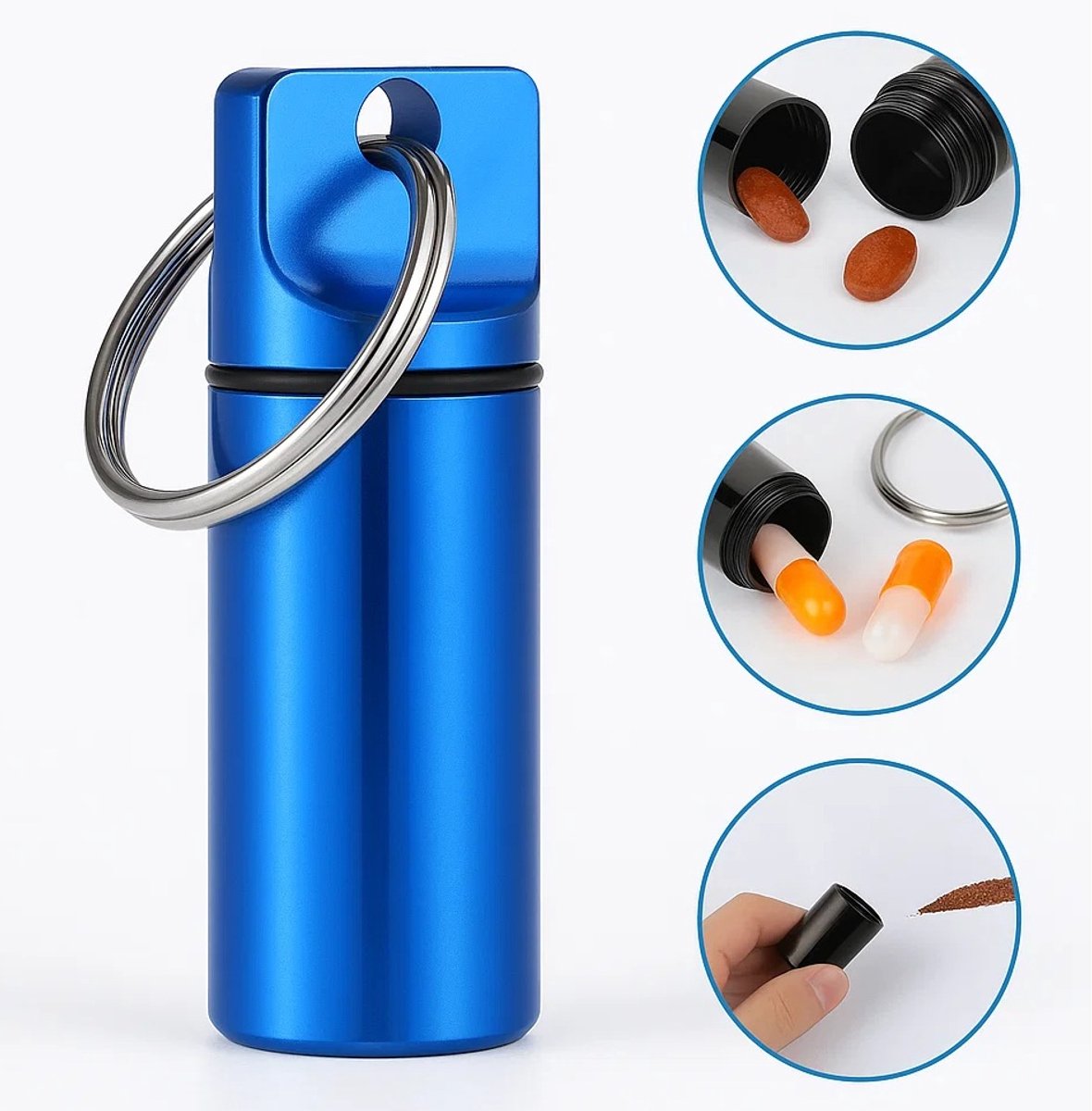 Luxury Pill Box Keychain | Medicine Box | Pill Box | Pill Container | Aluminum | Waterproof | Blue V1188-MS101-00193-1