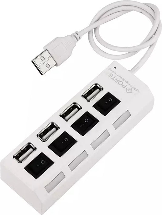HI Speed 4-Port USB 2.0 Hub I Hub Splitter I On/Off Switch I LED I Up to 480 MB/s I White V1188-MS101-00196-1