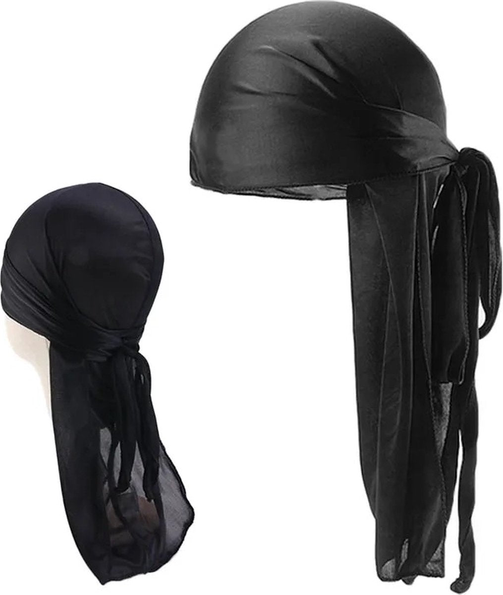 Durag Bandana | Silky Soft | Headscarf | Headband | Hairnet | Unisex | Black V1188-MS101-00210-1