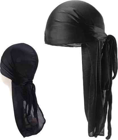 Durag Bandana | Silky Soft | Headscarf | Headband | Hairnet | Unisex | Black V1188-MS101-00210-1