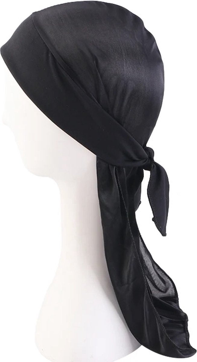 Durag Bandana | Silky Soft | Headscarf | Headband | Hairnet | Unisex | Black V1188-MS101-00210-1