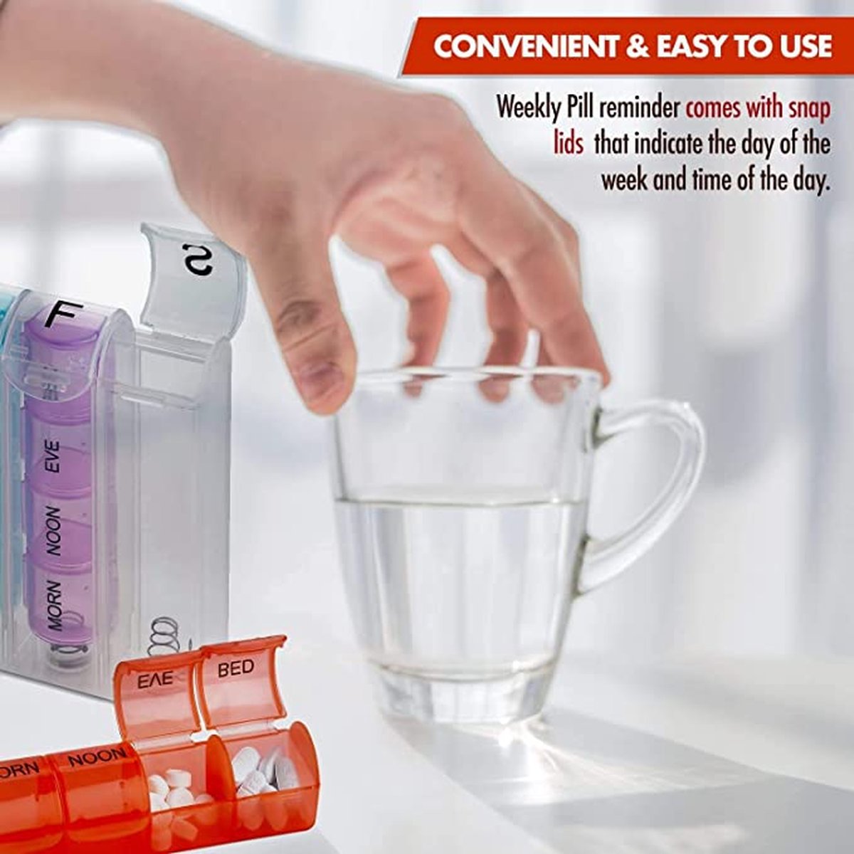 7-day pill box with 4 daily compartments - Automatic opening - 28-compartment pill box - Medicine box - Pill V1188-MS101-00213-1