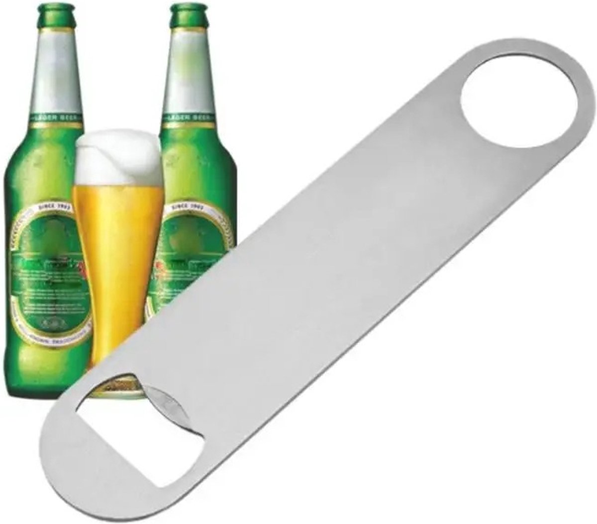 Brushed Stainless Steel Bottle Opener | Beer Opener | Compact | Barblade | With Hanging Loop | 13 x 3 cm V1188-MS101-00220-1