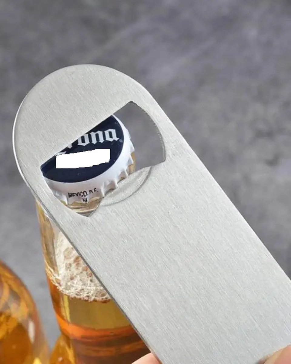 Brushed Stainless Steel Bottle Opener | Beer Opener | Compact | Barblade | With Hanging Loop | 13 x 3 cm V1188-MS101-00220-1