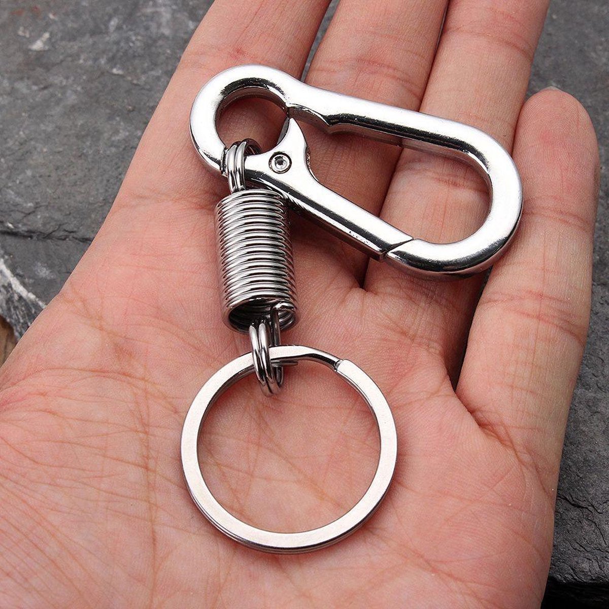 Keychain - Carabiner - Hook Shape Keychain - Hook - Rings - Stainless Steel - Gift - Black V1188-MS101-00225-1