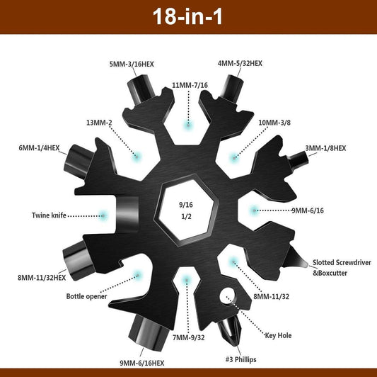 18-in-1 Snowflake Multitool - Ring Wrench - Allen Wrench - Screwdriver - Bottle Opener - Knife - Snowflake - V1188-MS101-00233-1