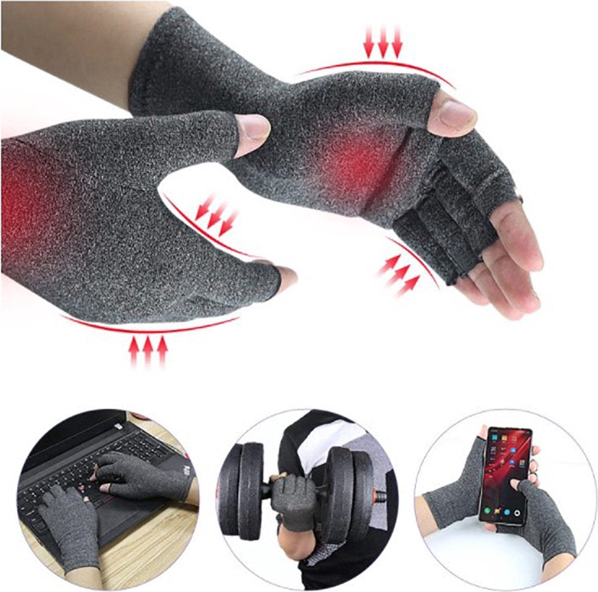 Compression Gloves | Therapeutic Gloves | Open Fingertips | Size XL | Grey | 1 Pair V1188-MS101-00256-1