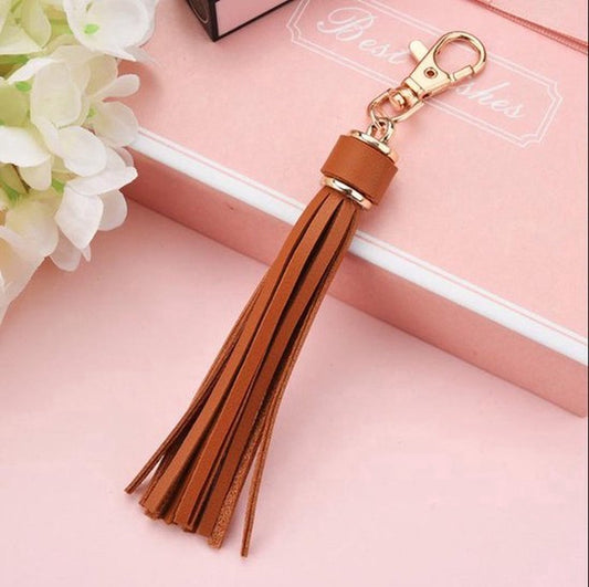 Tassel Keychain | Key Holder | PU Leather Keychain | Universal | Light Brown V1188-MS101-00265-1