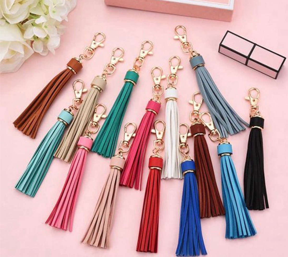 Tassel Keychain | Key Holder | PU Leather Keychain | Universal | Light Brown V1188-MS101-00265-1