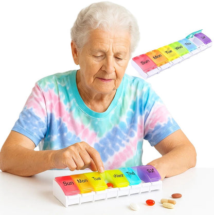 XXL Pill Box | Small Pill Box | Medicine Box | Pill Box | Sunday to Saturday | 7 Days | 1 Week | Push Button V1188-MS101-00284-1