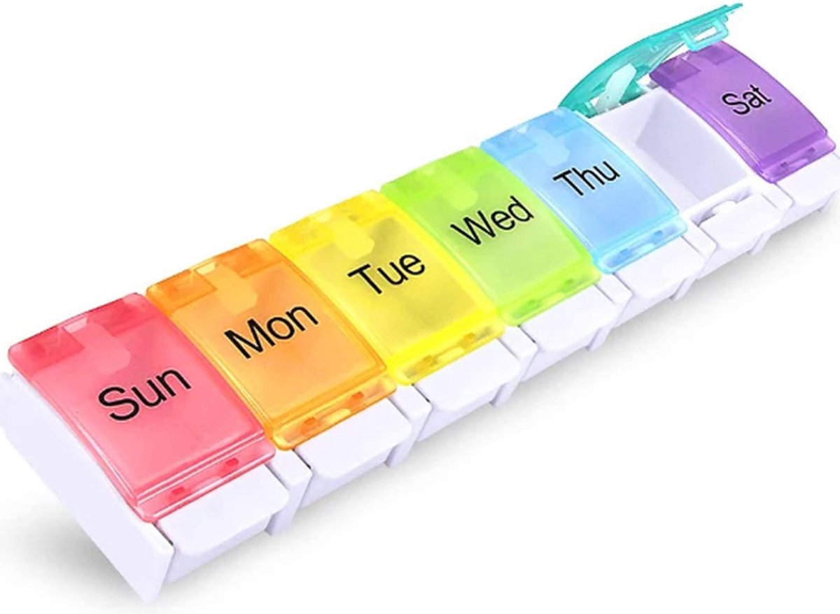 XXL Pill Box | Small Pill Box | Medicine Box | Pill Box | Sunday to Saturday | 7 Days | 1 Week | Push Button V1188-MS101-00284-1