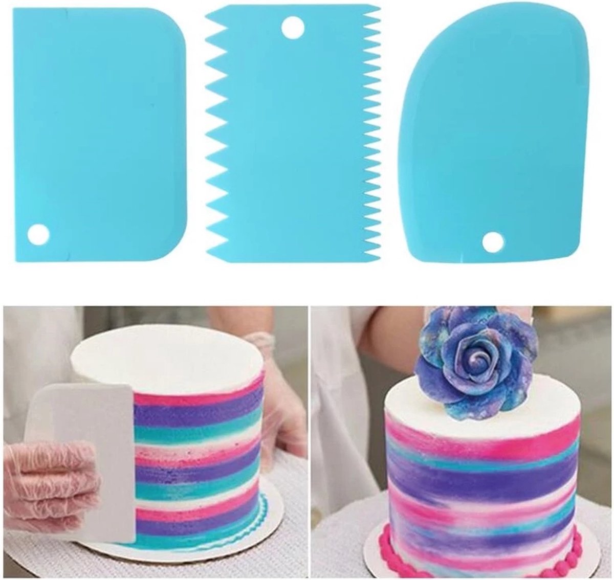 Dough Scraper | Cake Scraper | Dough Cutter | Dough Scraper | 3-Piece | Blue V1188-MS101-00292-1