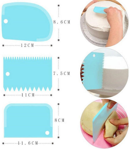 Dough Scraper | Cake Scraper | Dough Cutter | Dough Scraper | 3-Piece | Blue V1188-MS101-00292-1