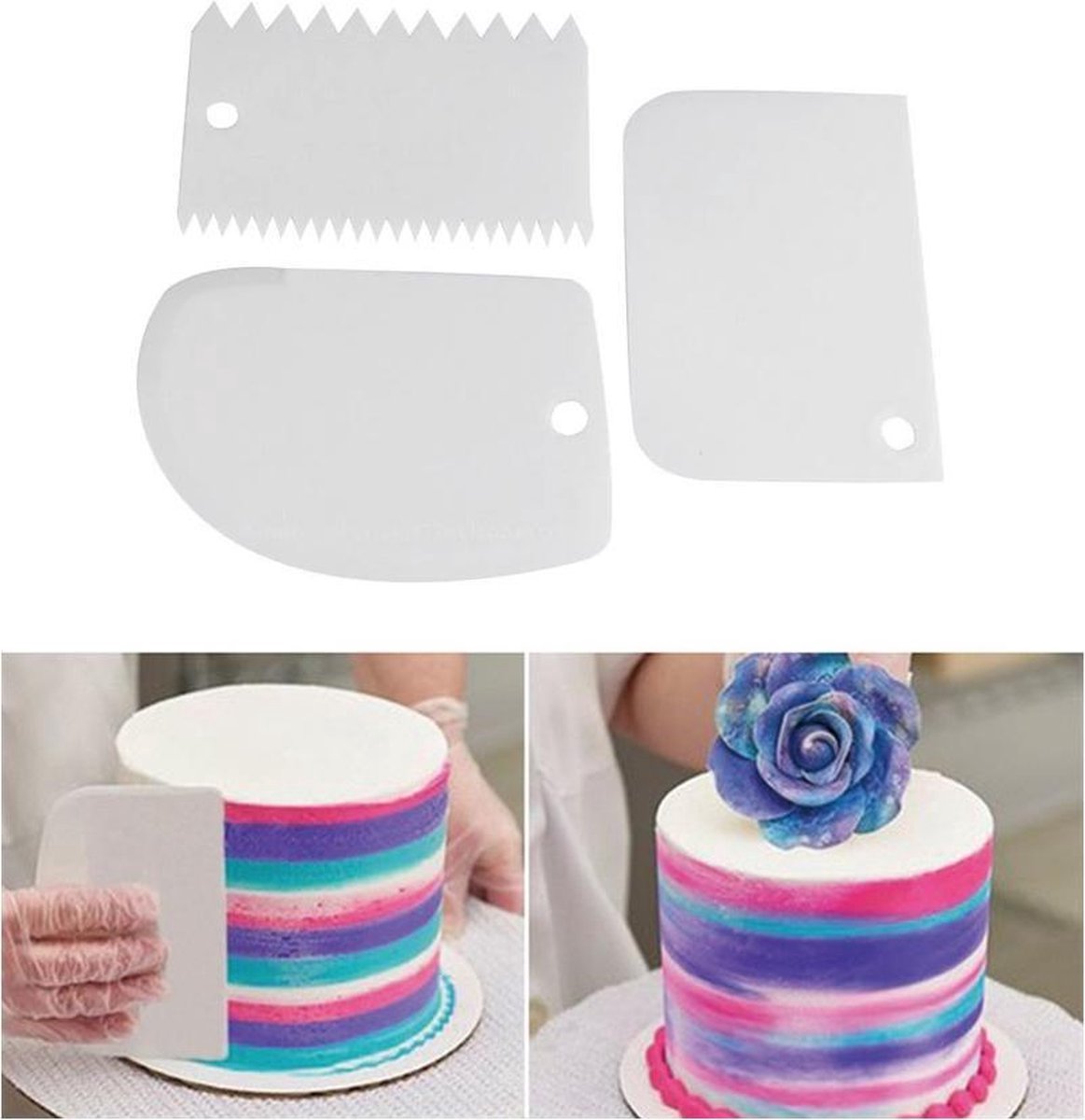 Dough Scraper | Cake Scraper | Dough Cutter | Dough Scraper | 3-Piece | White V1188-MS101-00297-1
