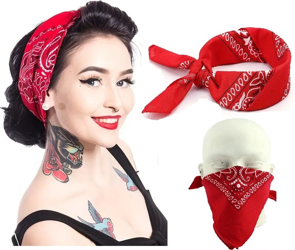 Bandana | Unisex | Farmer's Handkerchief | Headband | Red V1188-MS101-00298-1